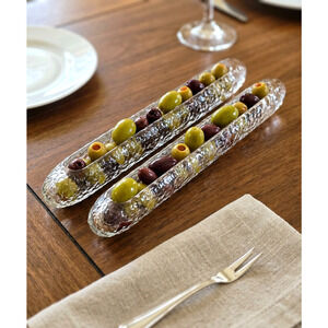 Vintage Italian Pair textured Glass Olive Boats Gondola Relish Olives Condiment